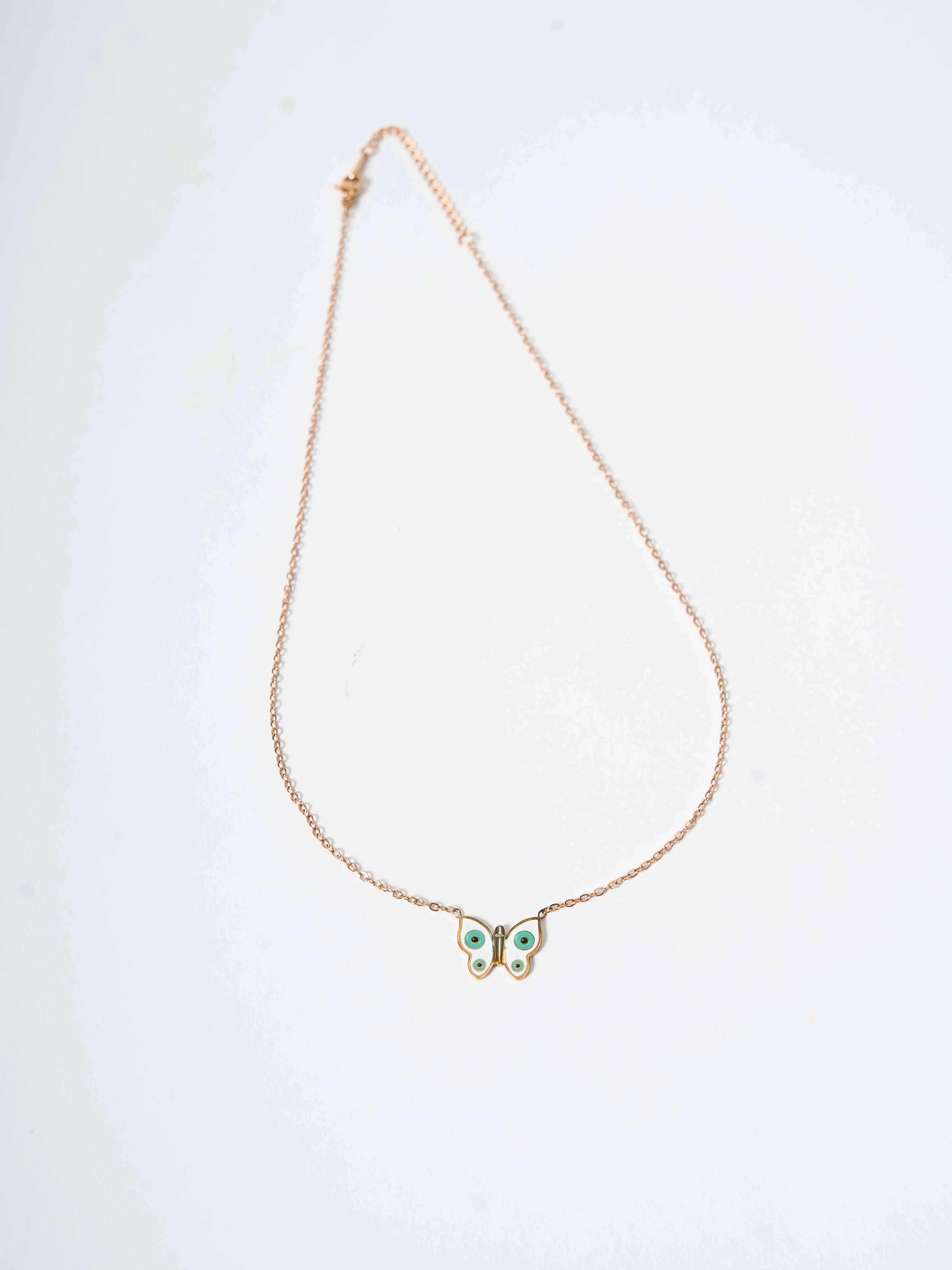 Evil Eye Rose Gold Butterfly Necklace - Image 3