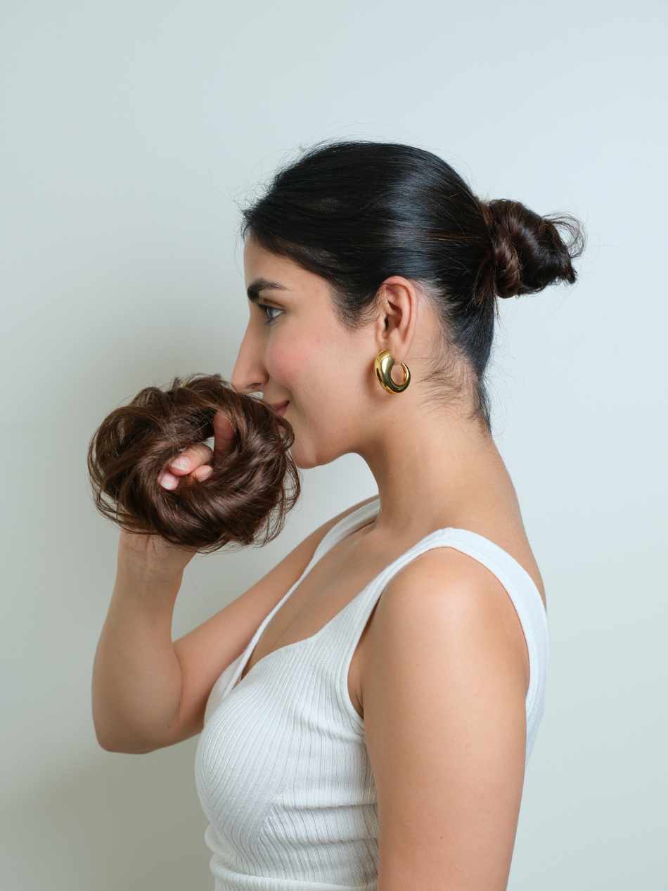 Human Hair Donut Scrunchie Dark Brown | Nish Hair - Image 3