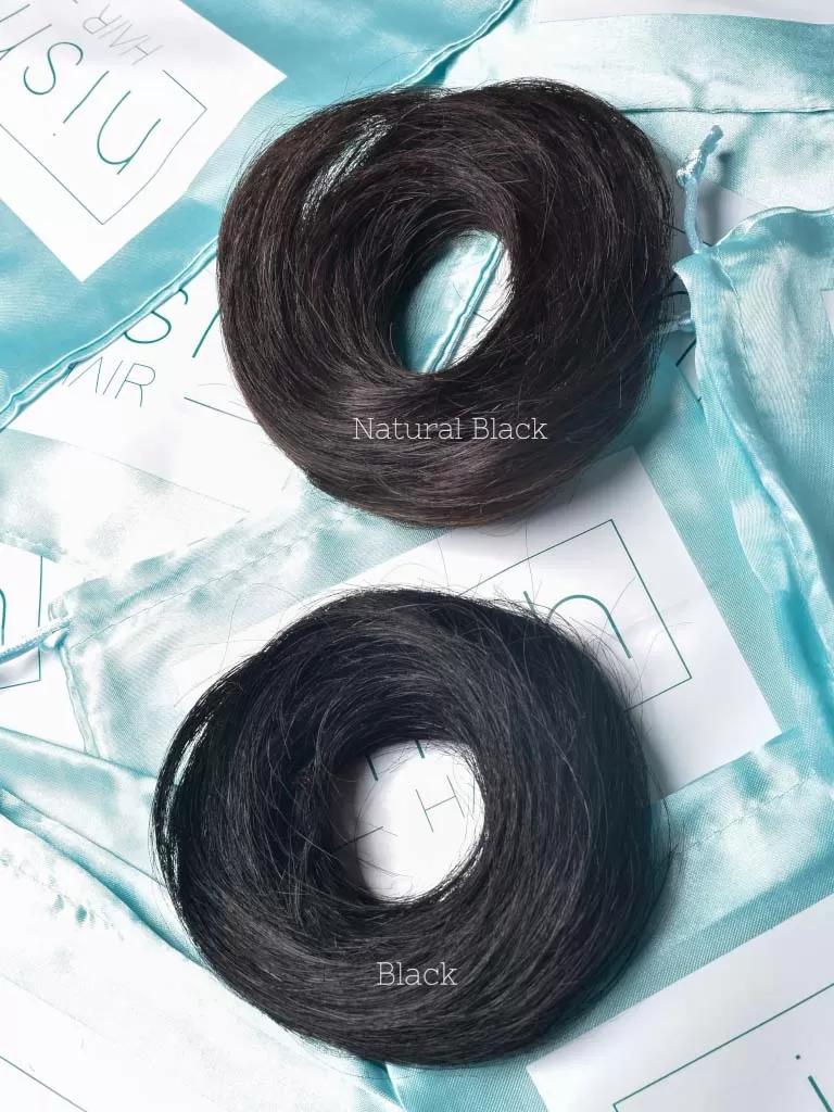 Human Hair Donut Scrunchies Natural Black/Brown | Nish Hair - Image 5